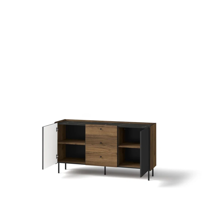 Komoda mała Prestigo P5 2D3S | Orzech Warmia + San Sebastian + Czarny mat