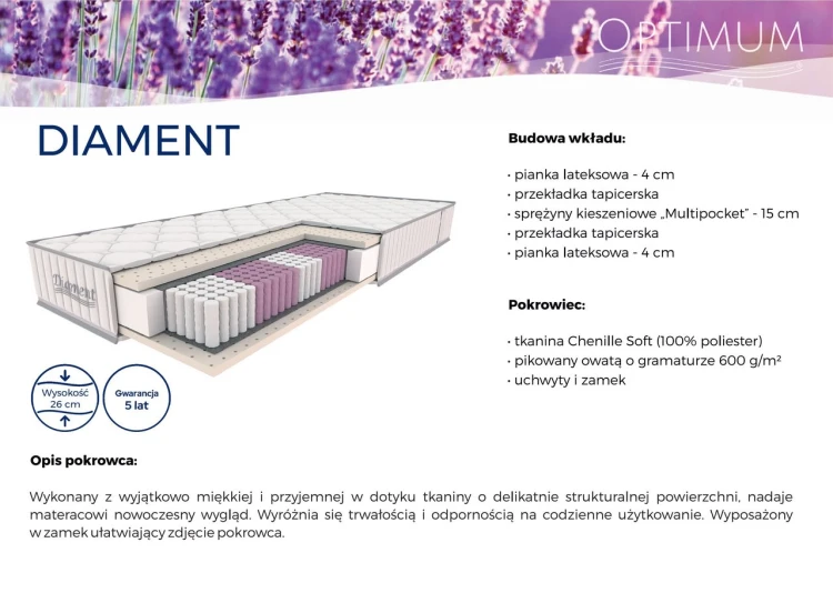 Materac Diament - kieszeniowy materac typu multipocket firmy Optimum - opis producenta